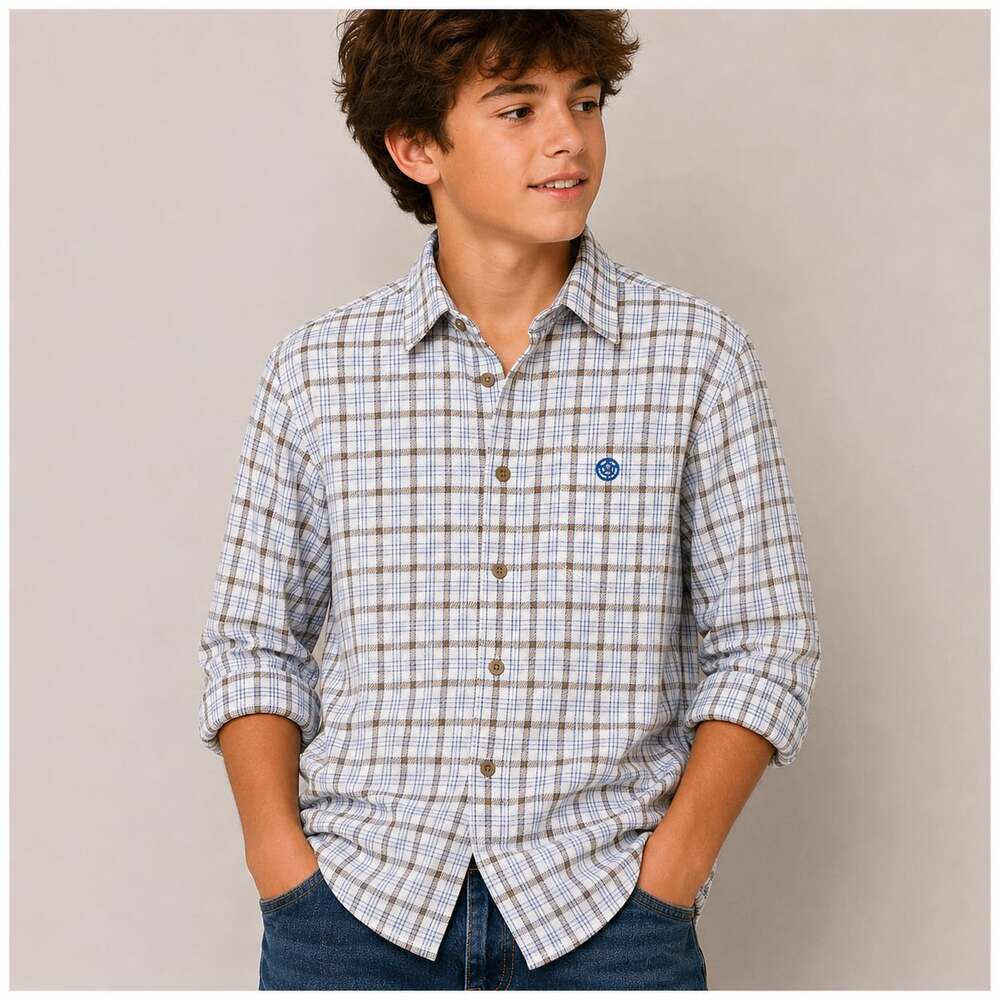 Wrangler George Strait Cowboy Cut Youth L Plaid Long Sleeve Western Shirt Kids C